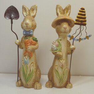 Ceramic Figurines - Boy. and Girl Rabbit Gardeners